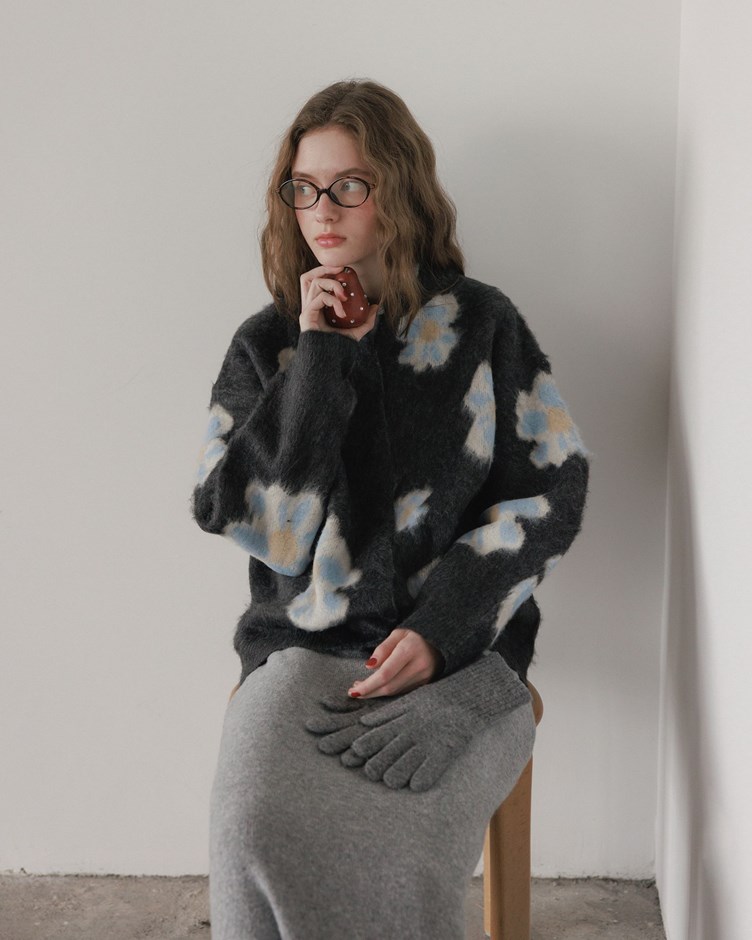 磨毛感花花針織外套