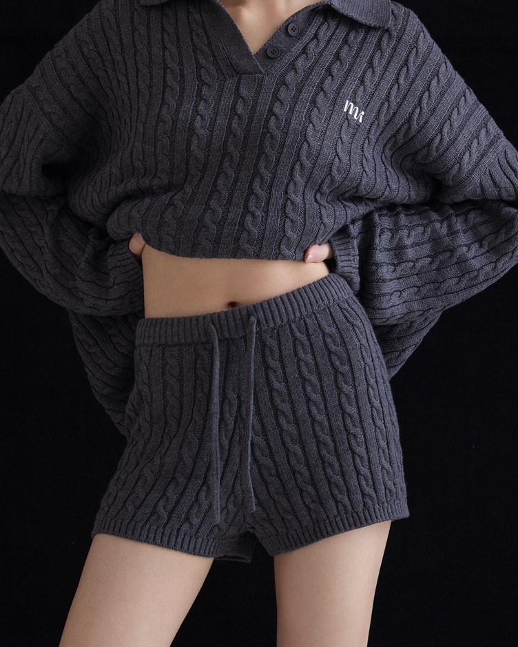 mi麻花針織短褲