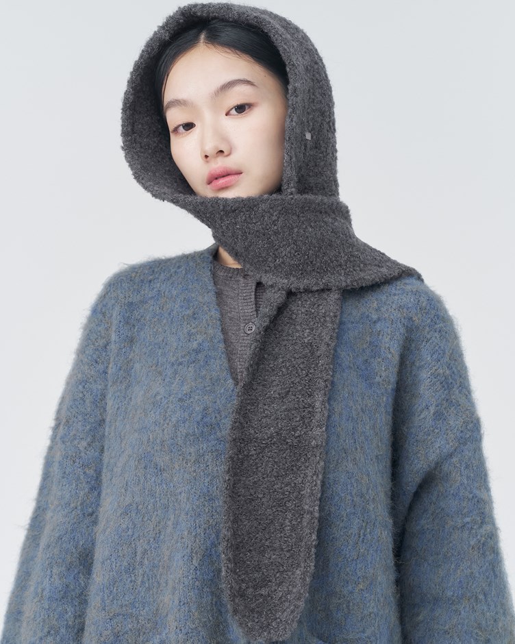 羊毛混紡圈紗連帽圍脖