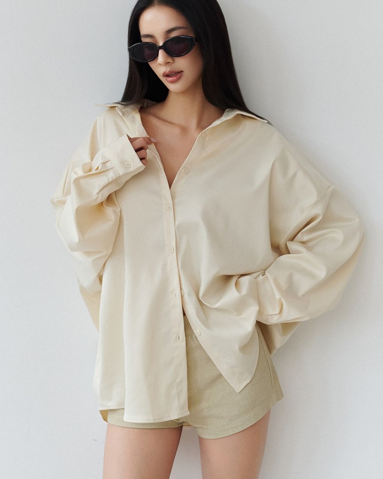 緞光抗皺寬鬆襯衫