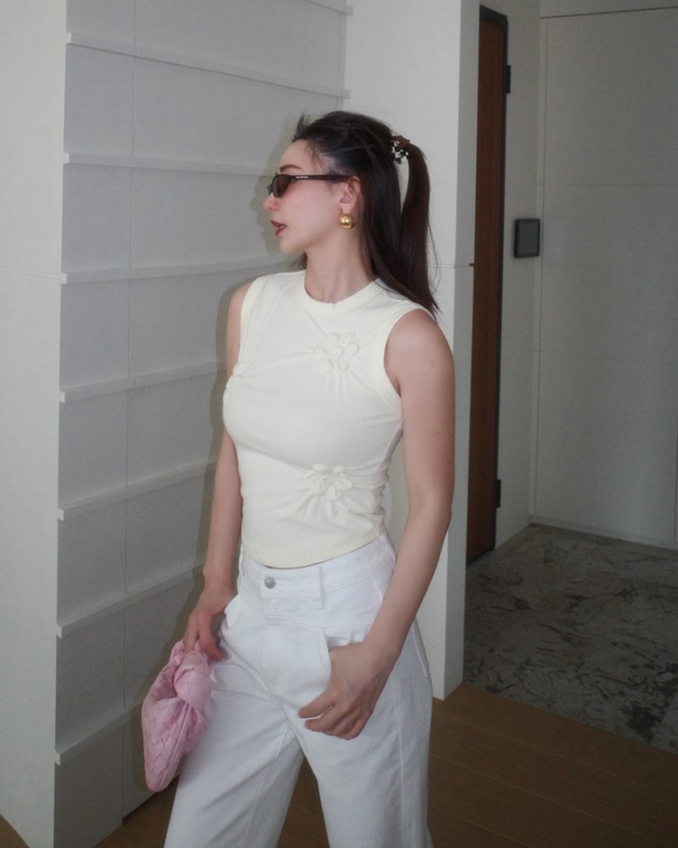 抓皺花朵棉質背心