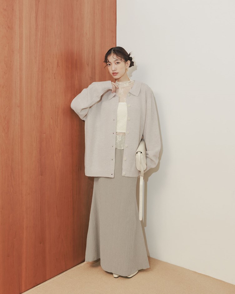 翻領排扣針織長袖上衣