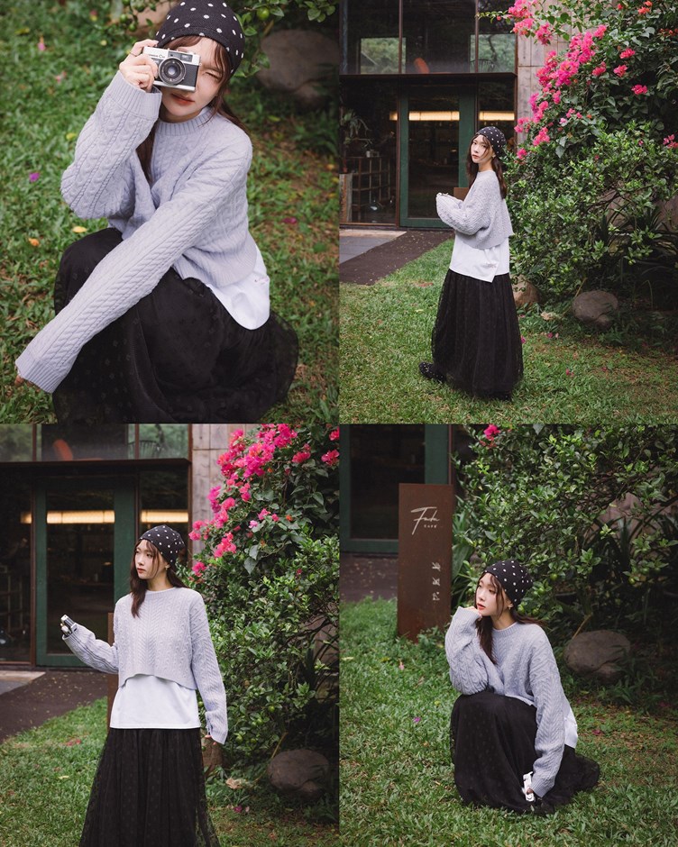 短版落肩麻花針織毛衣