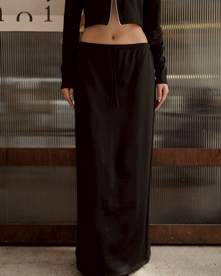 輕柔斜紋磨毛抽繩長裙