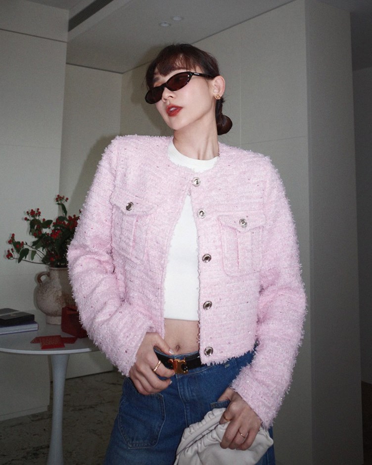 無領口袋小香外套