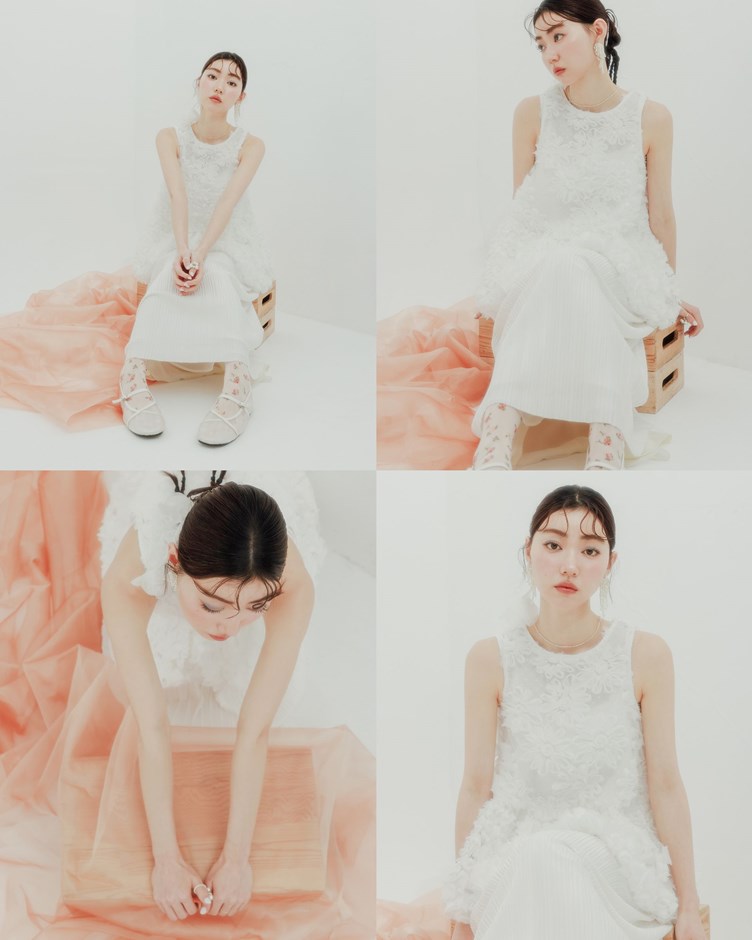 網紗立體花朵削肩背心