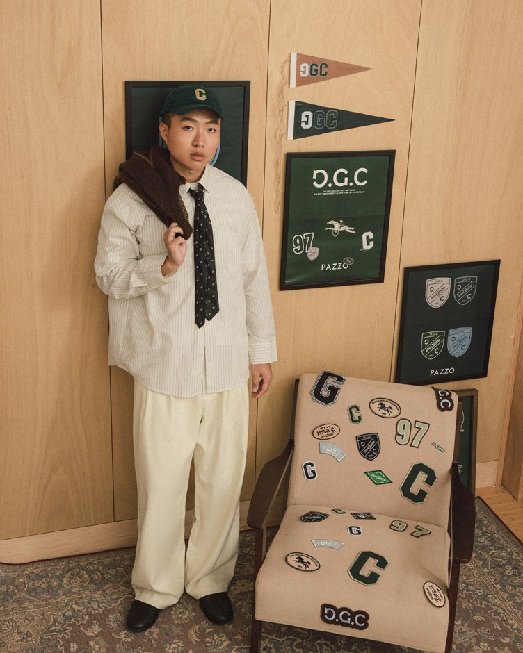 GGC刺繡條紋寬鬆襯衫(unisex)(金針菇&黃大謙聯名款)