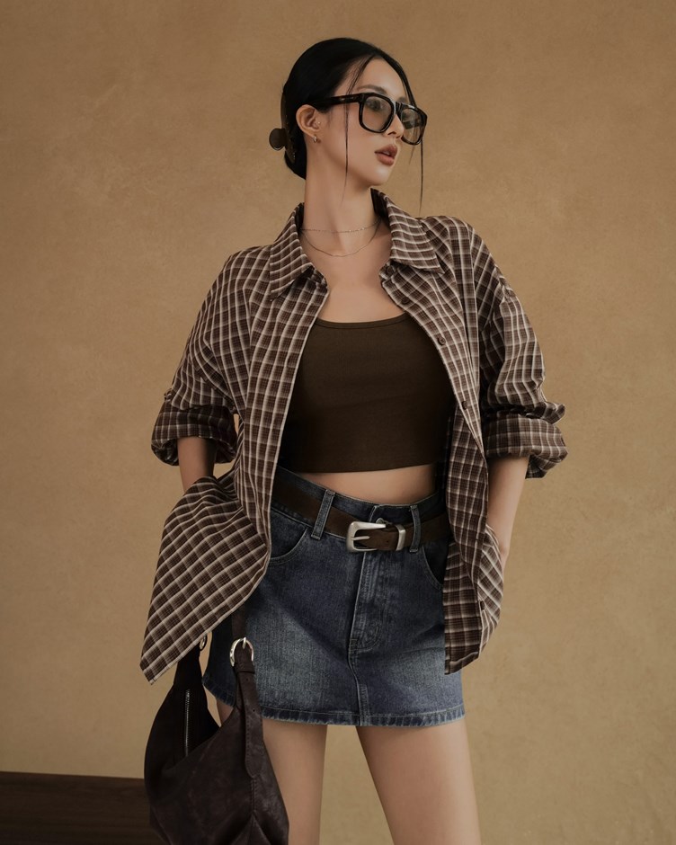 細格紋寬鬆襯衫