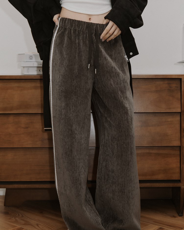 復古絨面蕾絲邊長褲