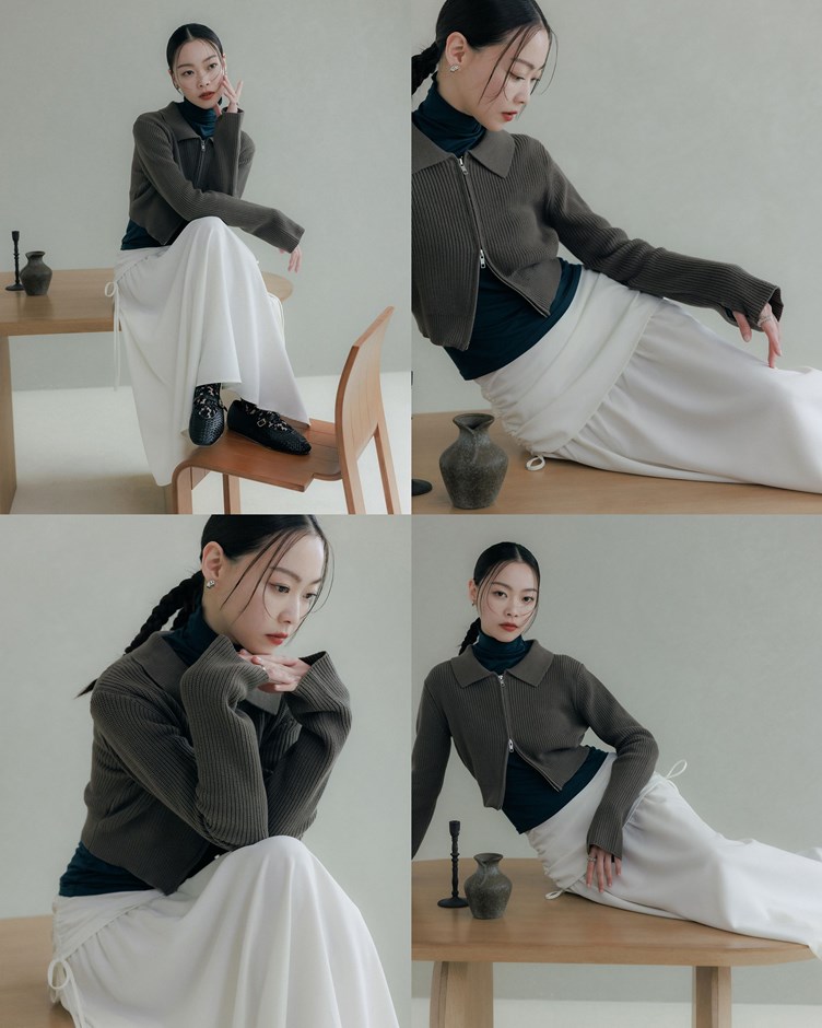 立體坑條短版針織外套