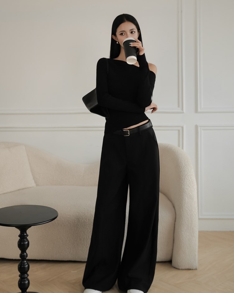 壓線斜紋西裝寬褲