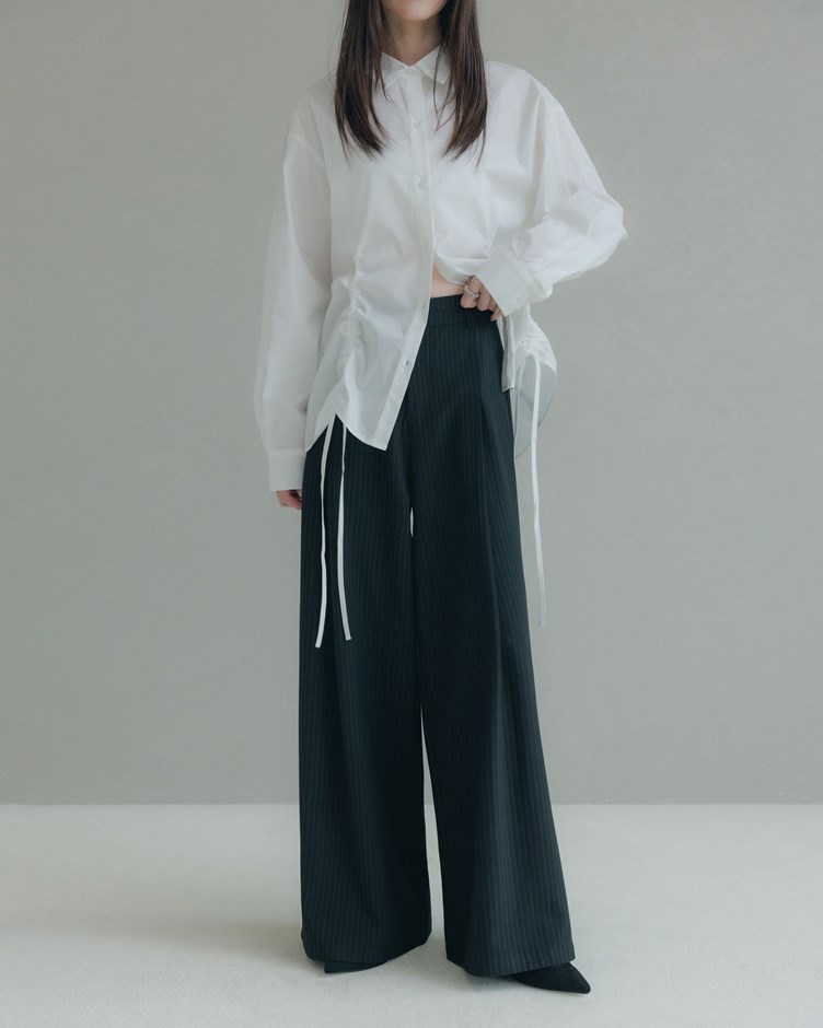 知性雙腰頭打摺直條長褲