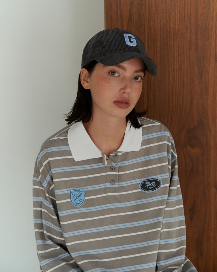 GGC貼布繡POLO領條紋配色上衣(金針菇&黃大謙聯名款)