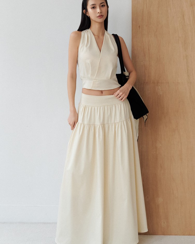 緞光抗皺傘擺長裙