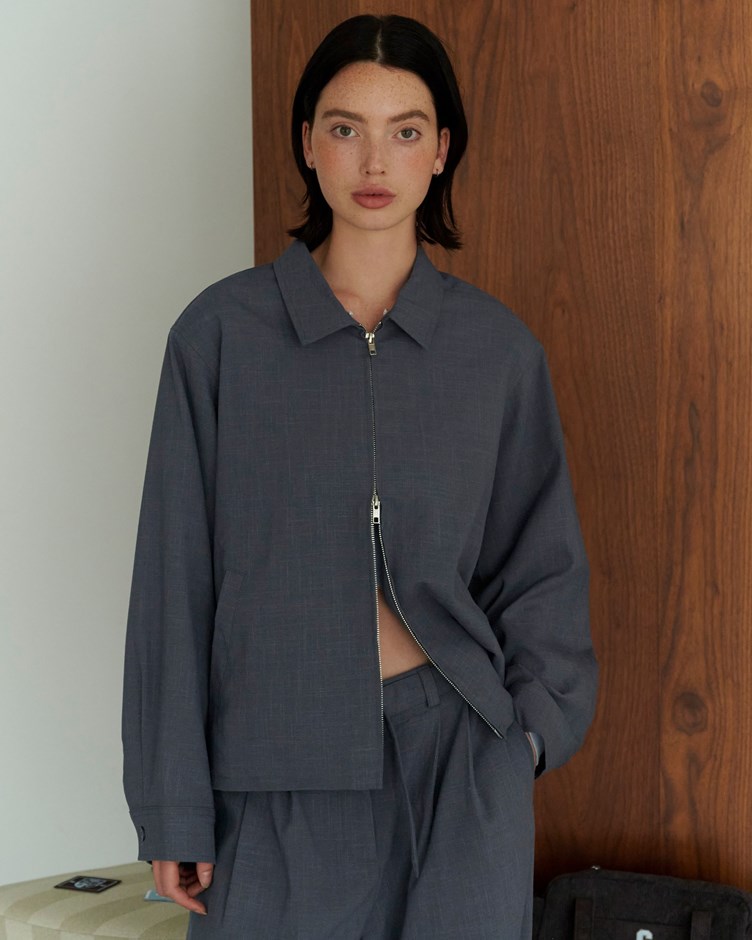 拼接撞色織紋雙拉鍊夾克外套(unisex)(金針菇&黃大謙聯名款)