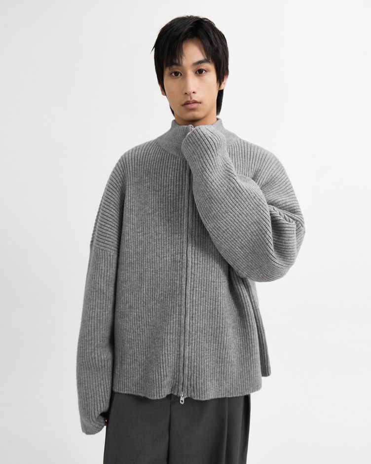 粗紋立領針織外套