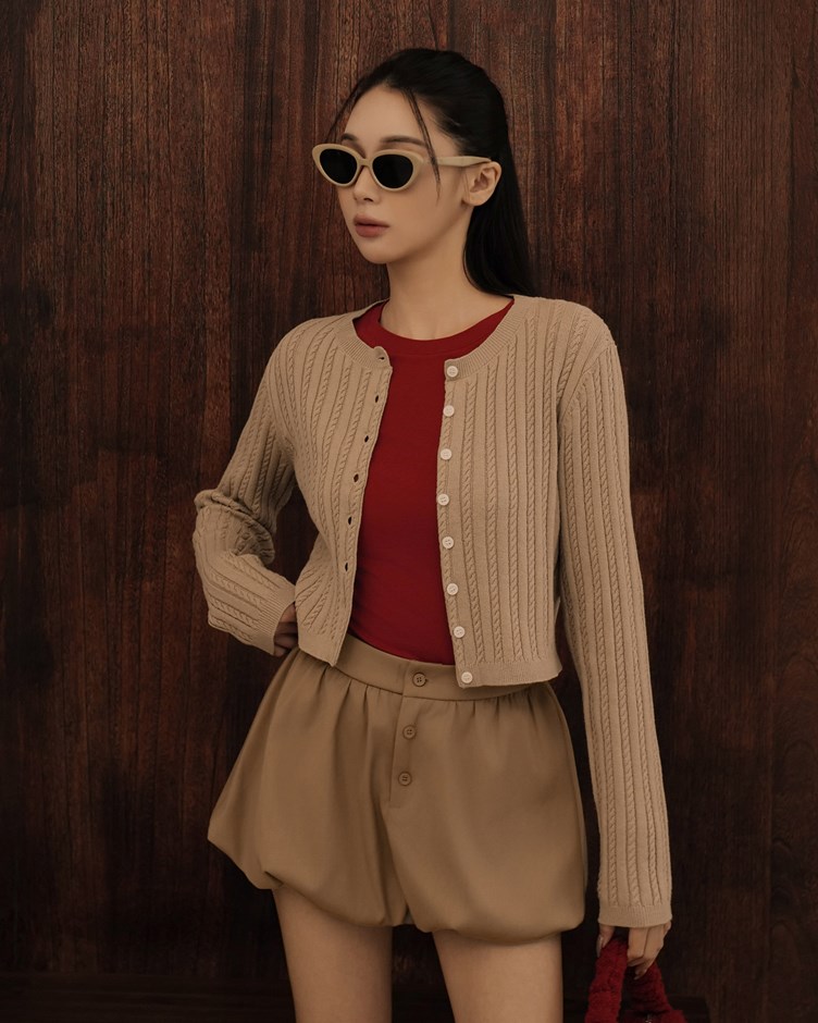 圓領麻花排釦開衫