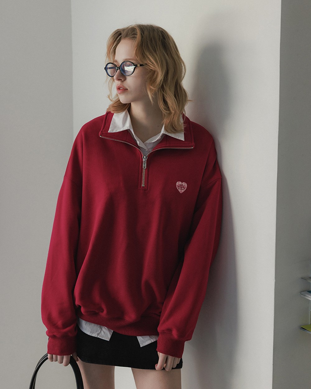 翻領拉鍊oversize衛衣(22)