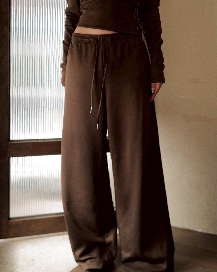 輕柔斜紋磨毛抽繩長褲