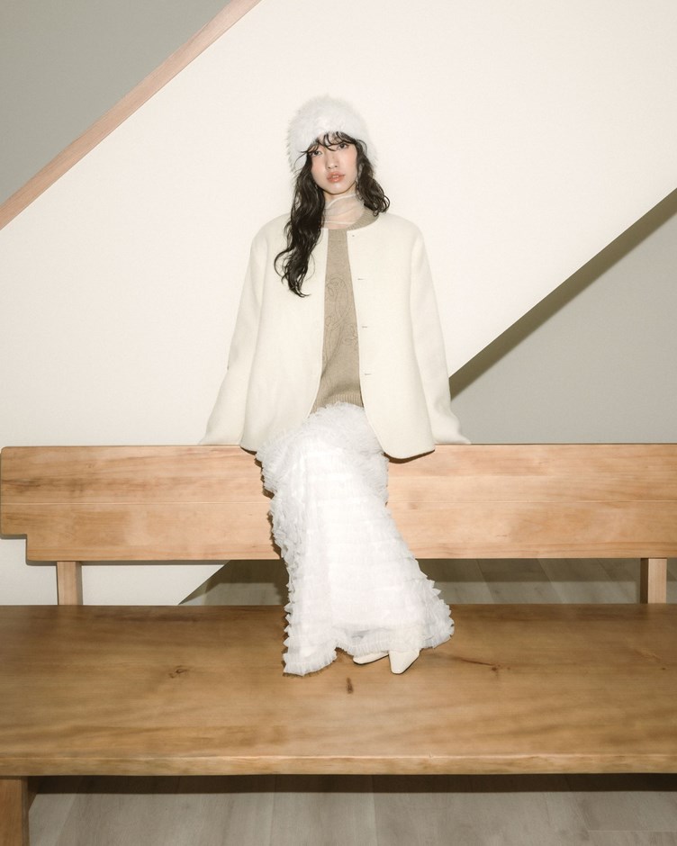 簡約圓領毛呢外套