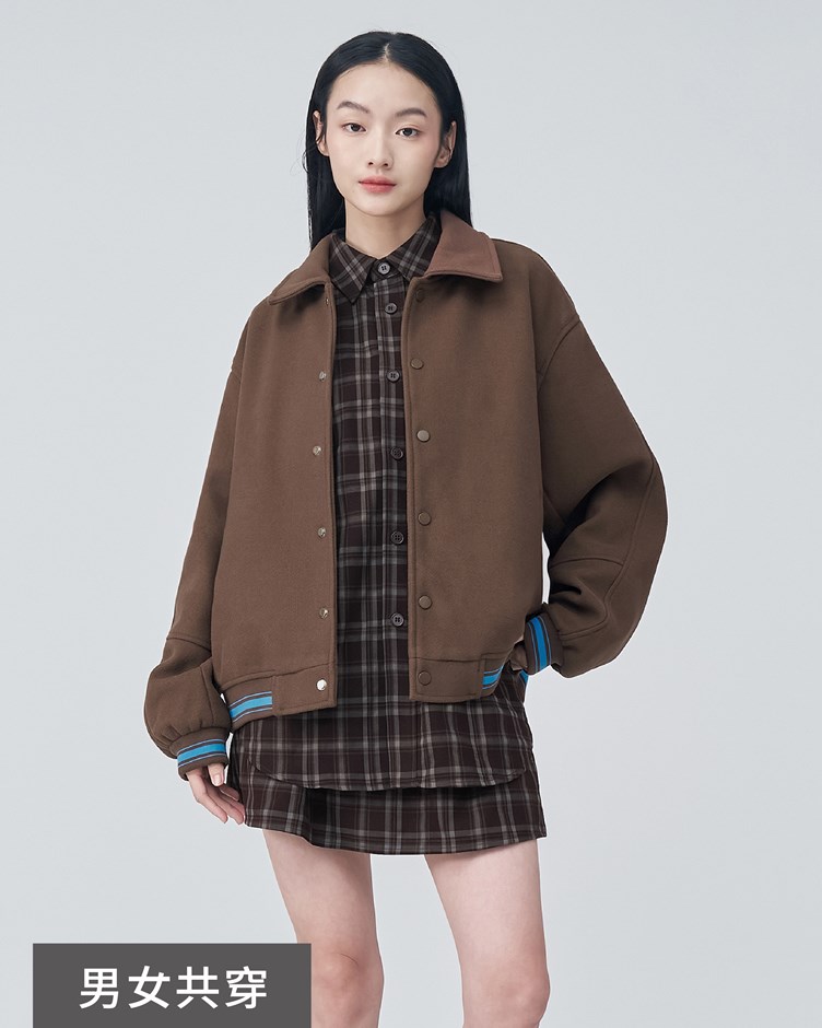 配色羅紋毛呢夾克