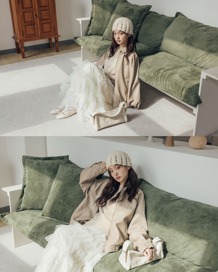 紋理皮革雙拉鍊夾克外套