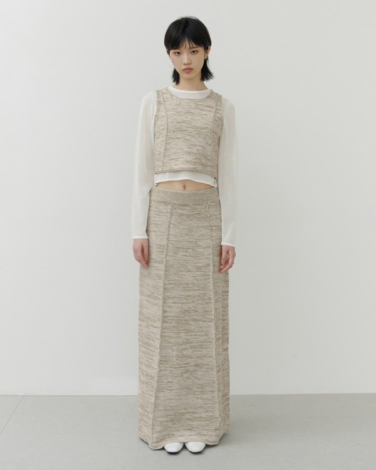 混色織紋直筒長裙