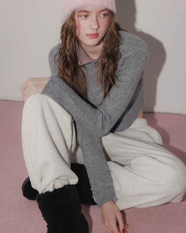 花紗磨毛感雙拉鍊針織外套