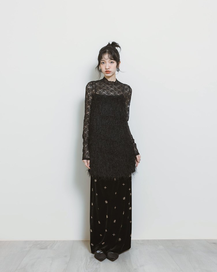 立體羽毛細肩短洋裝