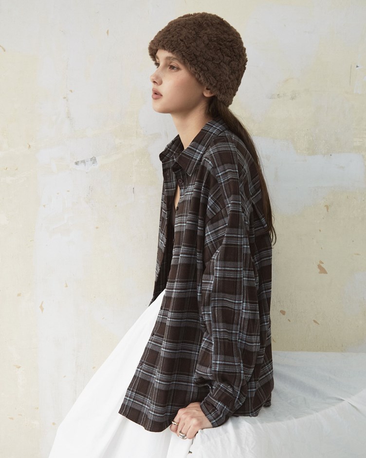 寬鬆抗皺格紋襯衫