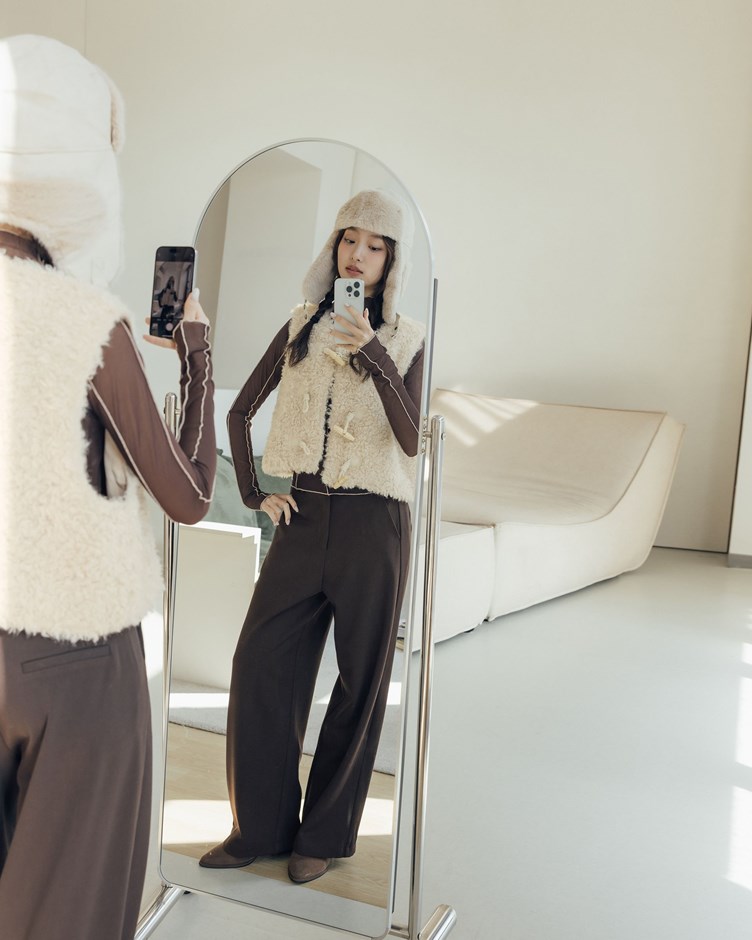 磨毛斜紋寬鬆簡約長褲