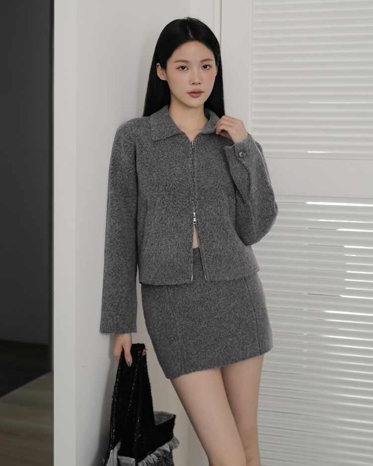 厚絨翻領拉鍊針織外套