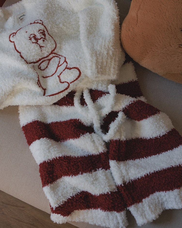 橫條紋舒適針織長褲(童)