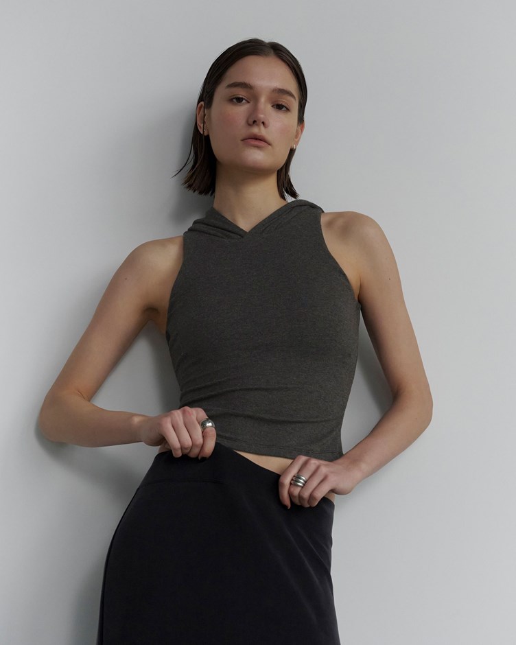 MIT 柔彈連帽削肩BRA TOP