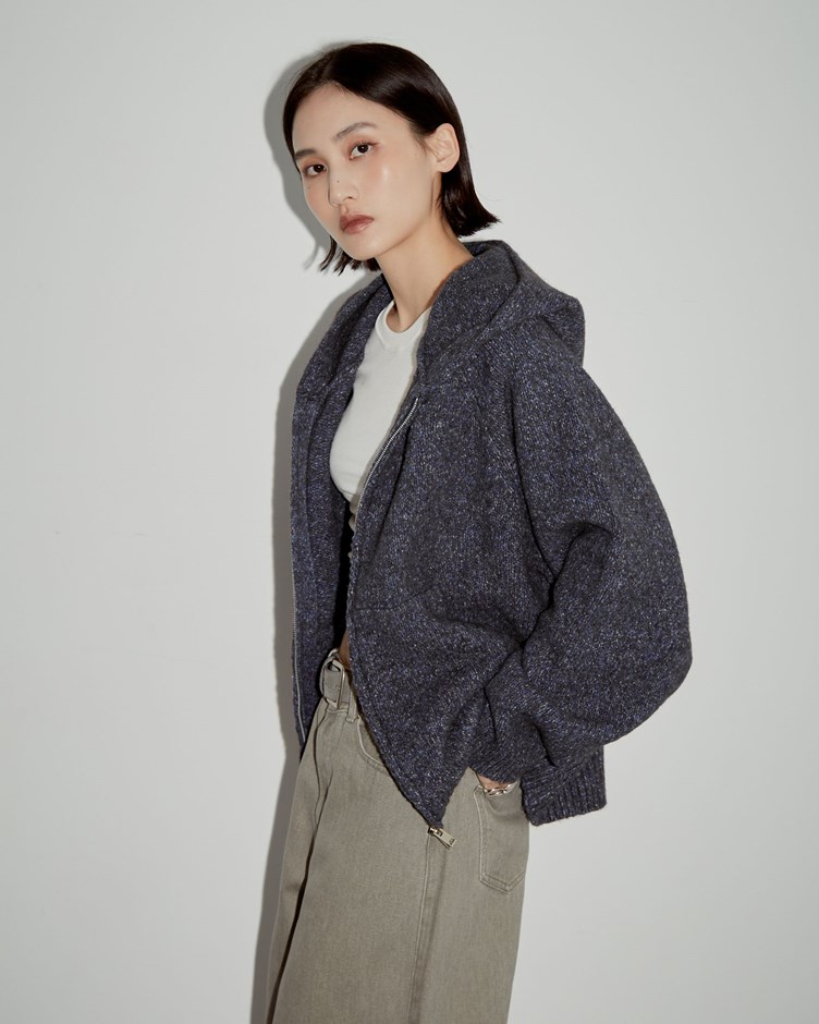 花紗連帽拉鍊針織外套