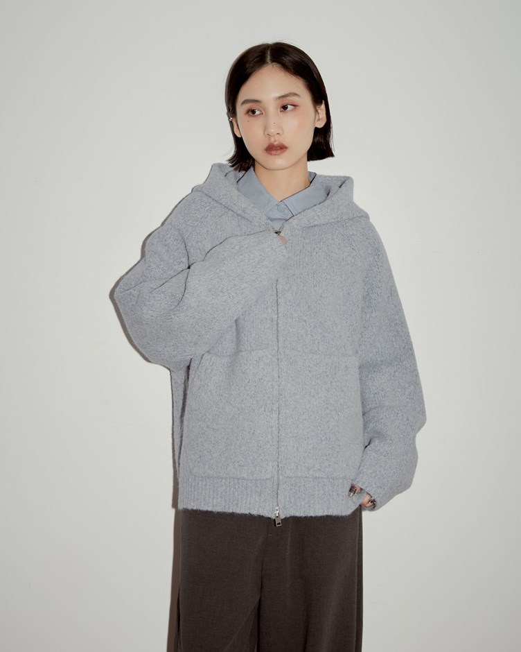 花紗連帽拉鍊針織外套