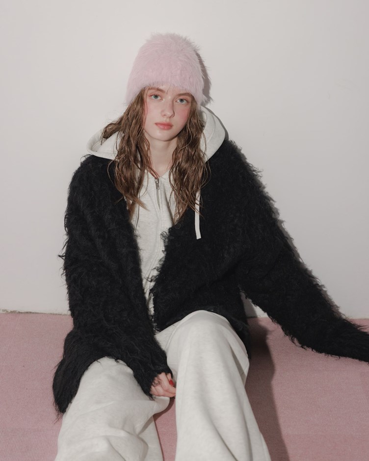 捲捲磨毛感V領排釦針織外套