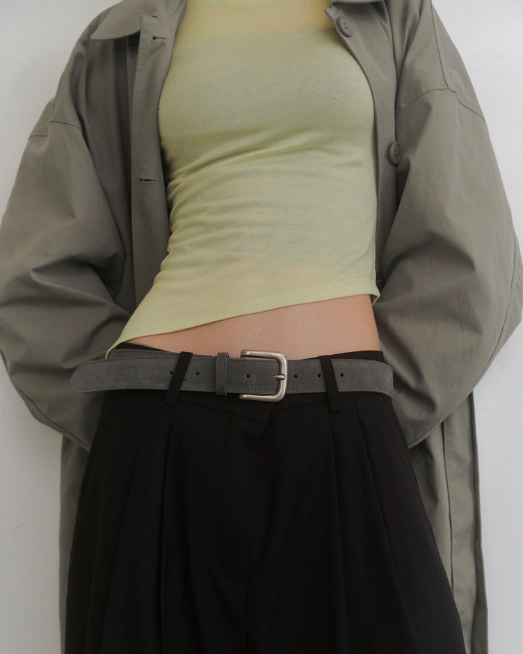 亮銀釦麂皮皮帶