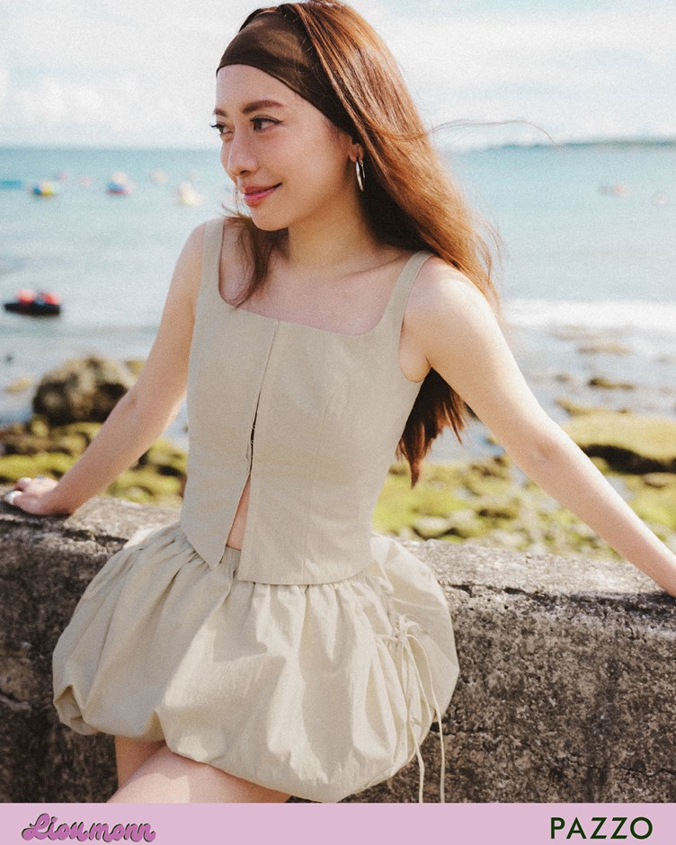 側綁帶口袋鬆緊澎澎短裙