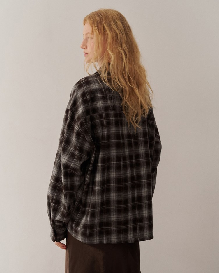 磨毛感寬鬆格紋襯衫