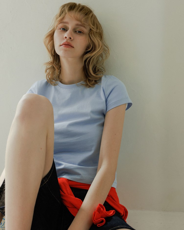 舒適圓領修身水洗棉短袖TEE