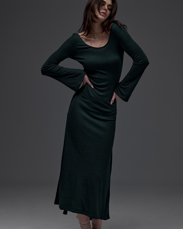 柔垂優雅開衩洋裝