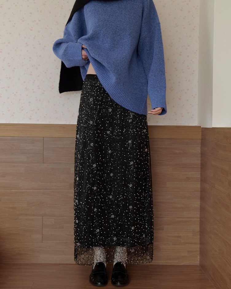 閃亮珍珠亮片透紗長裙