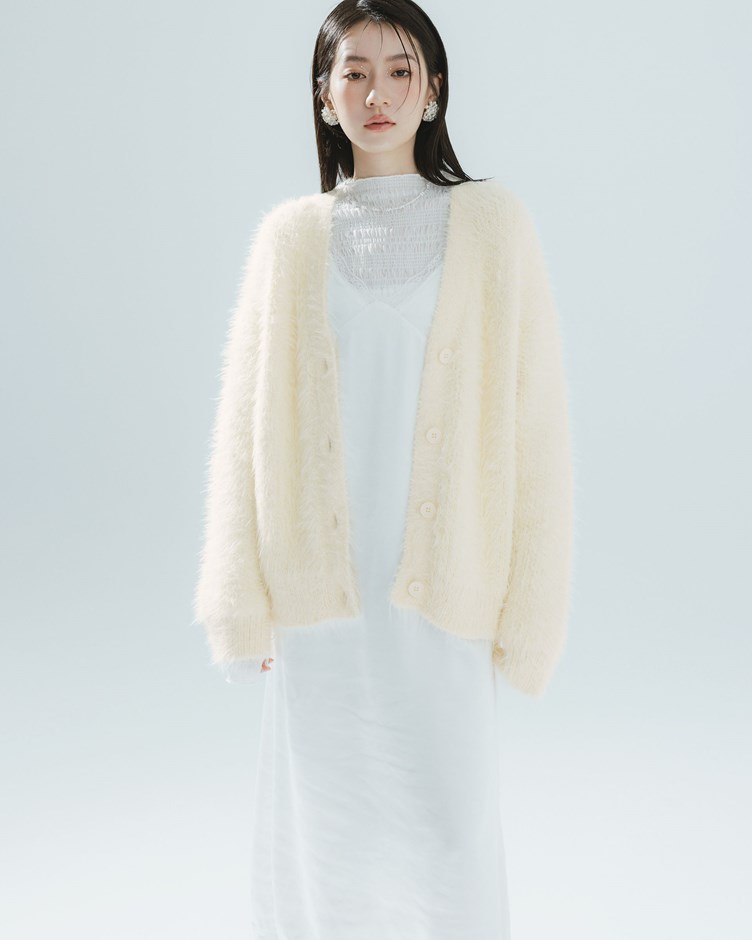 蓬鬆仿貂毛開襟外套
