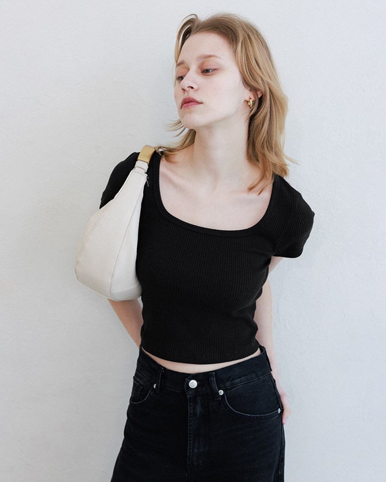 粗坑條紋方領短袖上衣