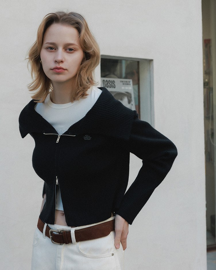 短版翻領雙拉鍊上衣(22)