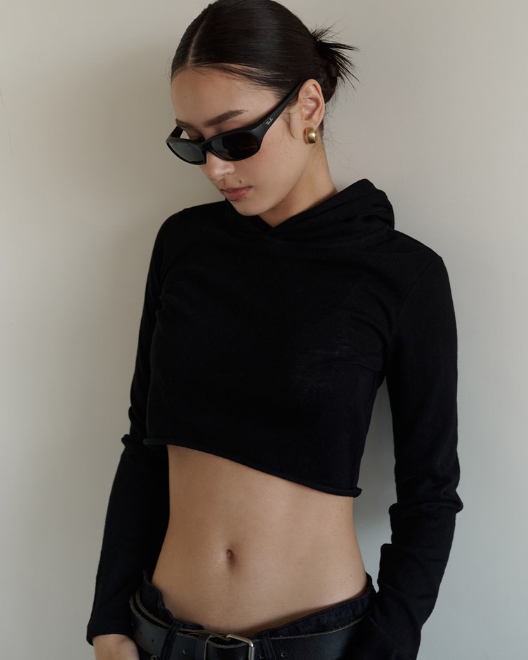 捲邊雪花感連帽上衣