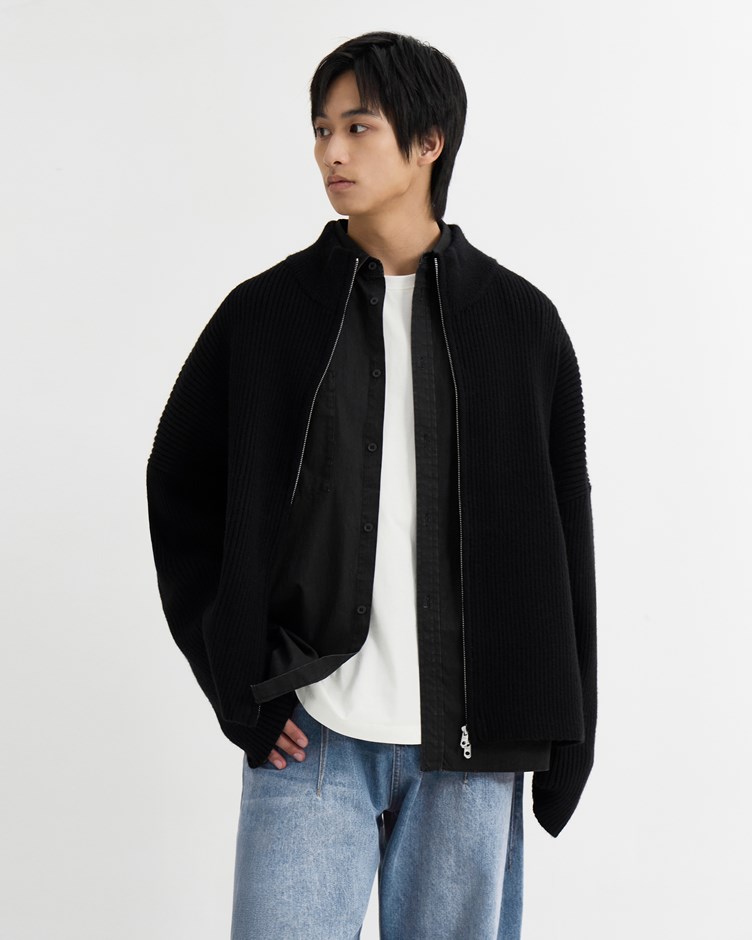 粗紋立領針織外套