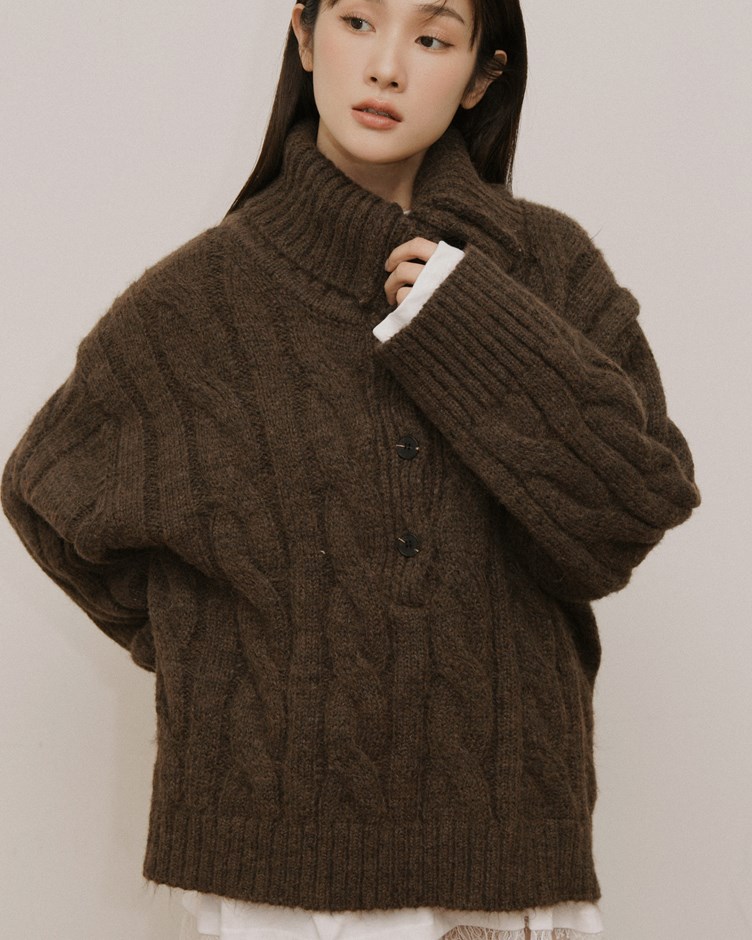 03 翻領麻花排釦毛衣