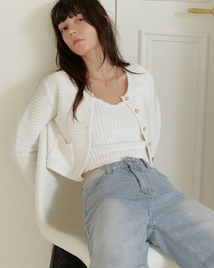 小香橫紋短版針織外套